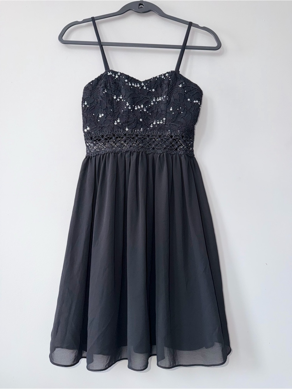 BCX Black Sequin Lace Bodice Chiffon Party Dress